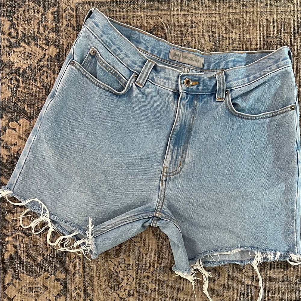 Wind River Light Blue Frayed Jean Shorts Casual relaxed fit mid thigh